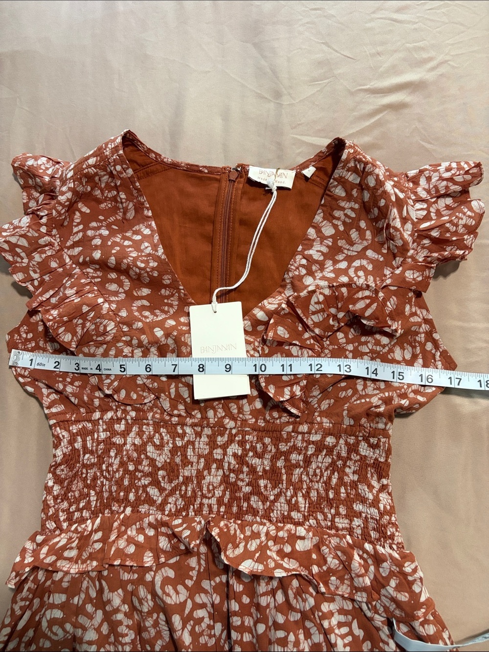 NWT Banjanan Rust Floral Ruffle Midi Dress - Picture 15 of 16